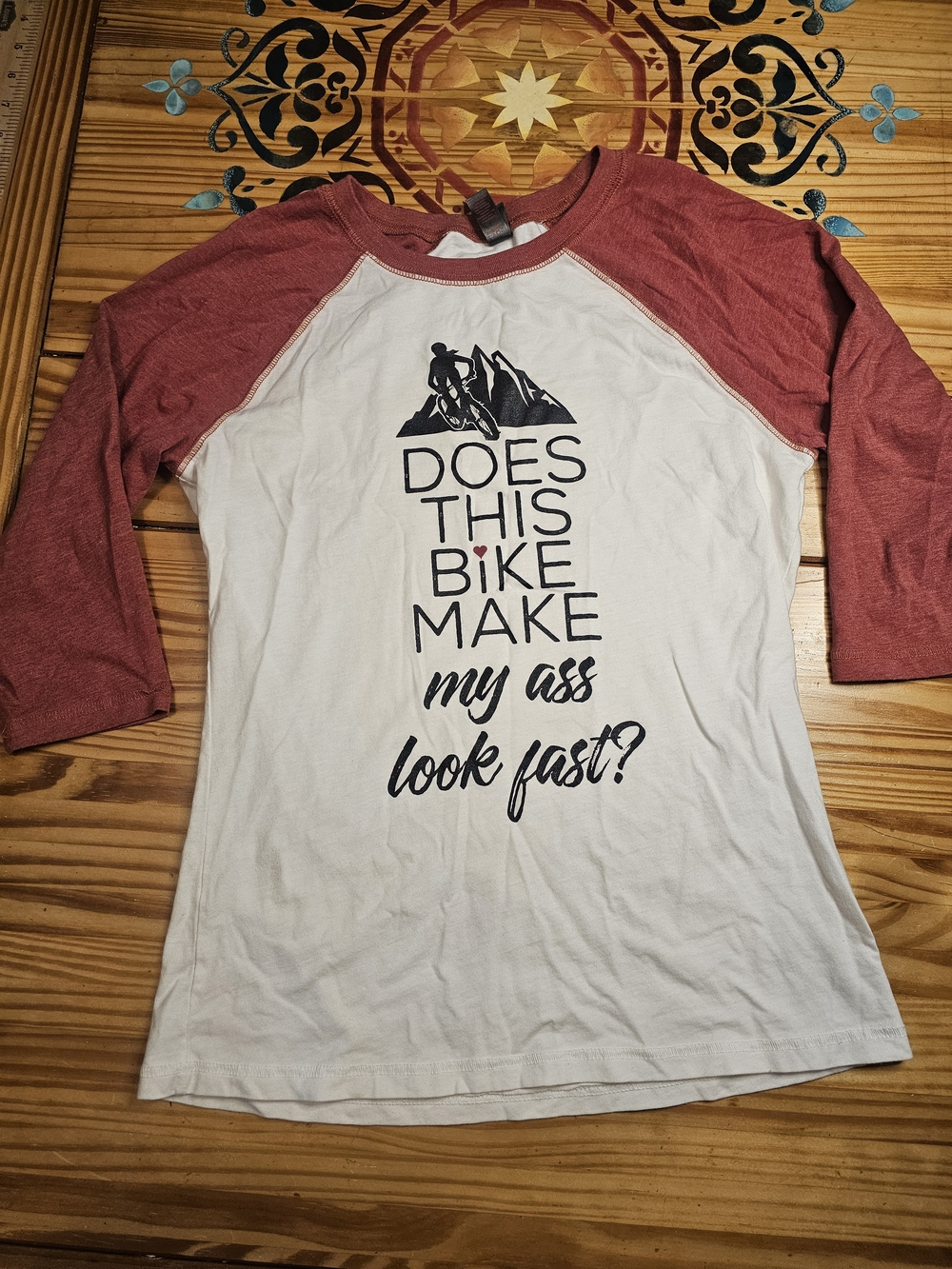 District White and Red Raglan Tee with Bike Graphic